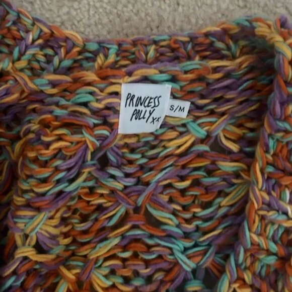 Princess Polly multicolored cardigan chunky sweater cropped knit soft open front - Picture 3 of 3